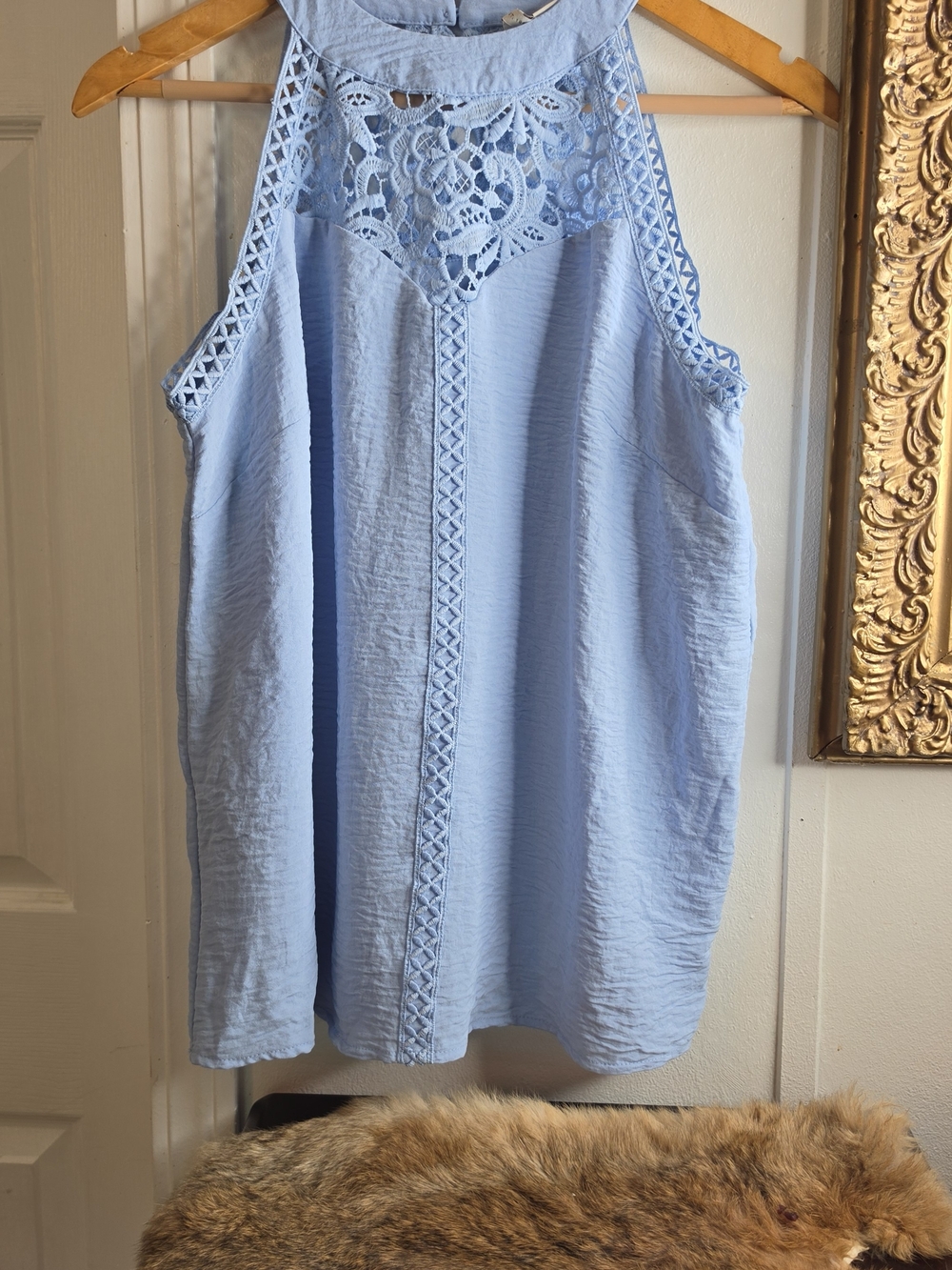 Cato Light Blue Crochet Yoke Sleeveless Tee